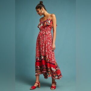 NWT Anthropologie One September Zuri Ruffle Midi Dress | Size Small